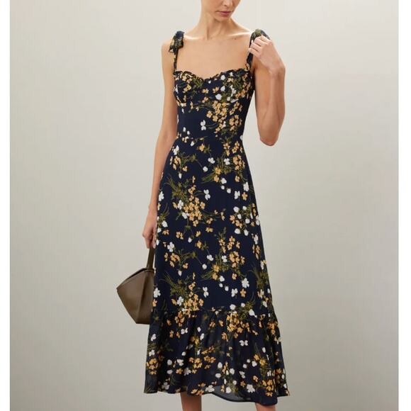 Reformation Dresses & Skirts - Reformation Blue Floral Midi Slip Dress SIZE 2 Cottage Sundress Corset  $278